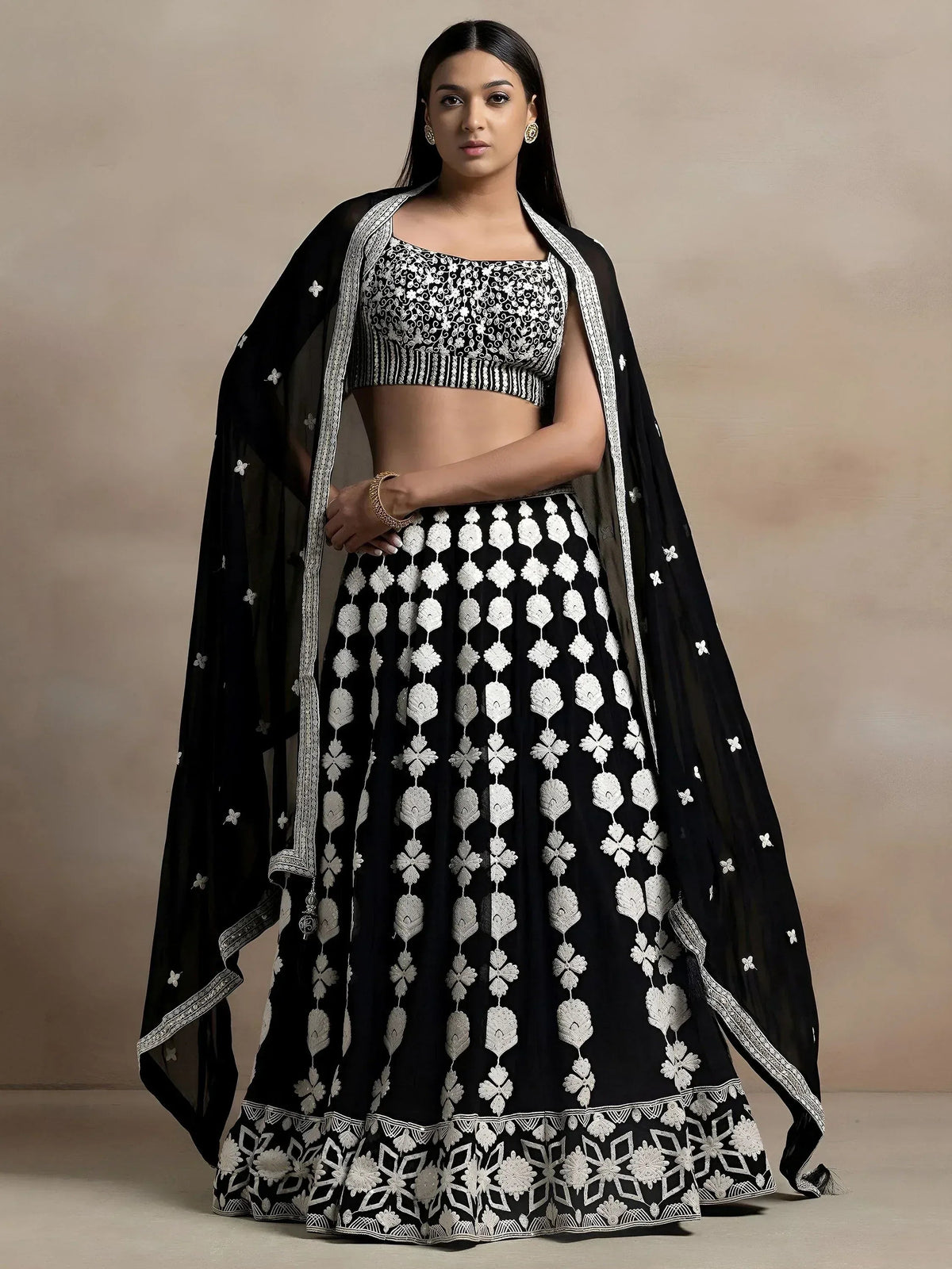 Tulsi Art Incredible Black Thread Embroidered Georgette Lehenga Choli | Grocsy