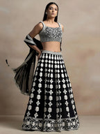 Tulsi Art Incredible Black Thread Embroidered Georgette Lehenga Choli | Grocsy