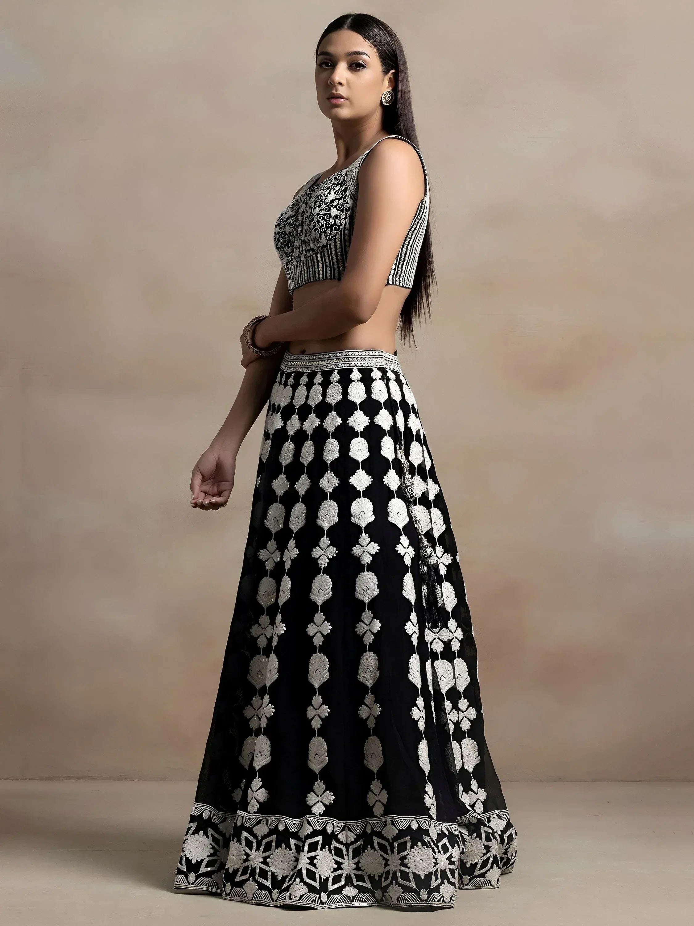 Tulsi Art Incredible Black Thread Embroidered Georgette Lehenga Choli | Grocsy