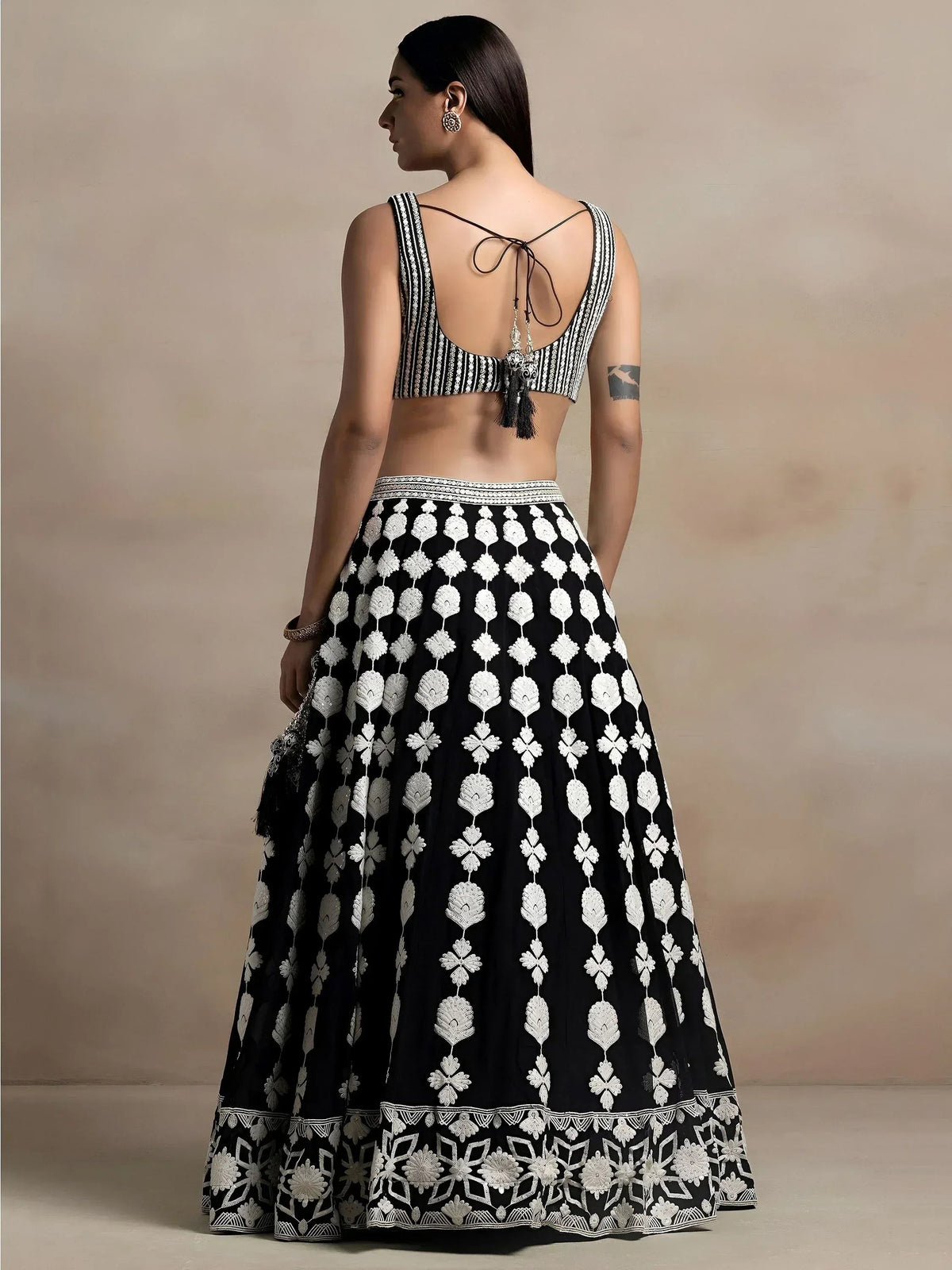 Tulsi Art Incredible Black Thread Embroidered Georgette Lehenga Choli | Grocsy