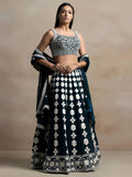 Tulsi Art Lovely Dark Green Thread Work Georgette Festival Wear Lehenga Choli | Grocsy