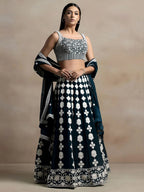 Tulsi Art Lovely Dark Green Thread Work Georgette Festival Wear Lehenga Choli | Grocsy