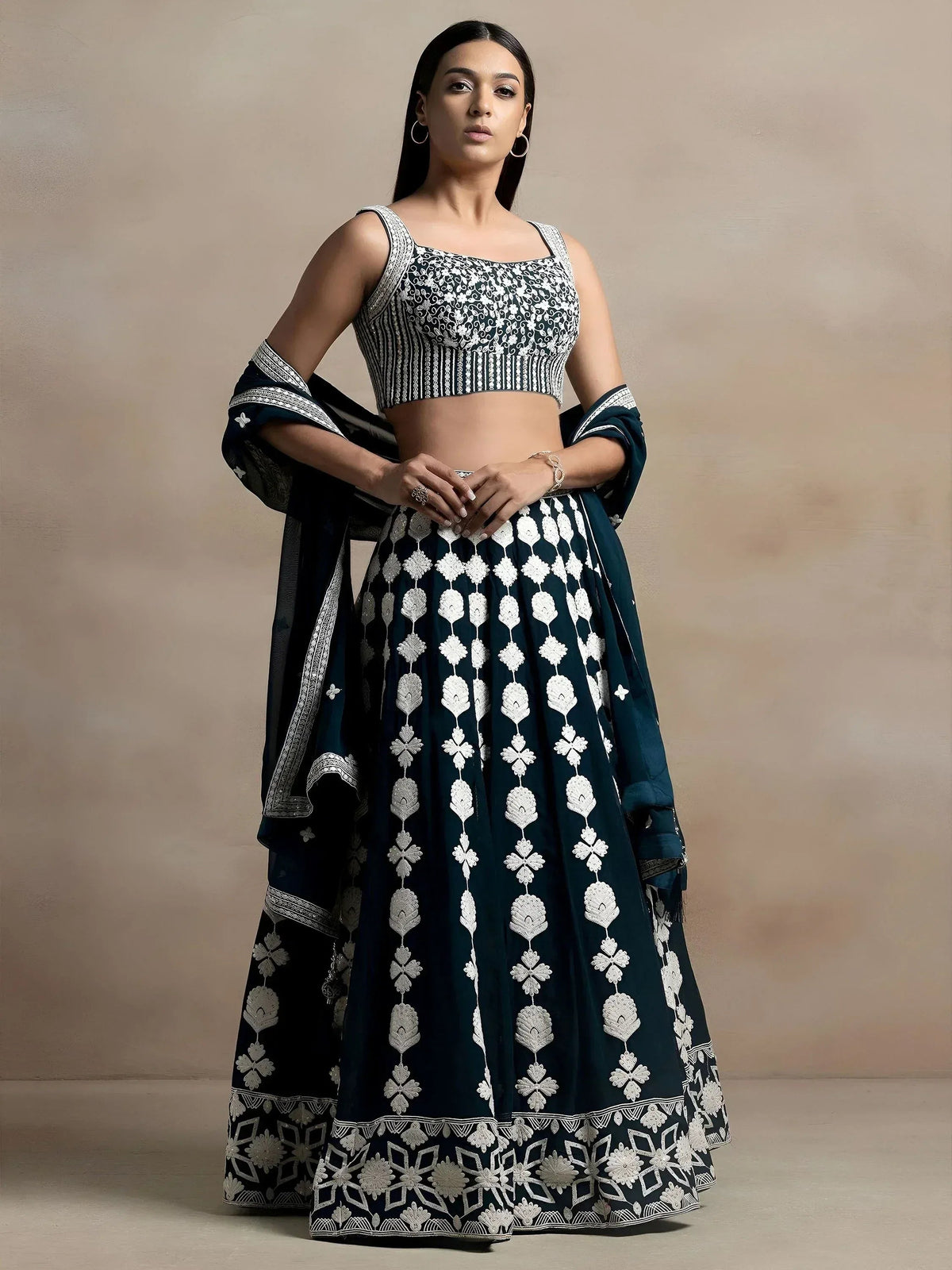 Tulsi Art Lovely Dark Green Thread Work Georgette Festival Wear Lehenga Choli | Grocsy