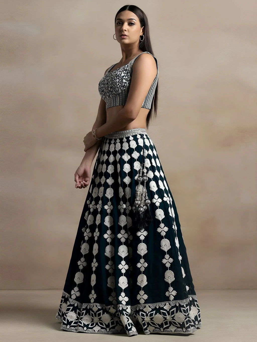 Tulsi Art Lovely Dark Green Thread Work Georgette Festival Wear Lehenga Choli | Grocsy