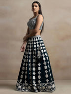 Tulsi Art Lovely Dark Green Thread Work Georgette Festival Wear Lehenga Choli | Grocsy
