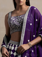 Tulsi Art Beautiful Purple Thread Work Georgette Wedding Wear Lehenga Choli | Grocsy