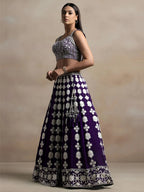 Tulsi Art Beautiful Purple Thread Work Georgette Wedding Wear Lehenga Choli | Grocsy