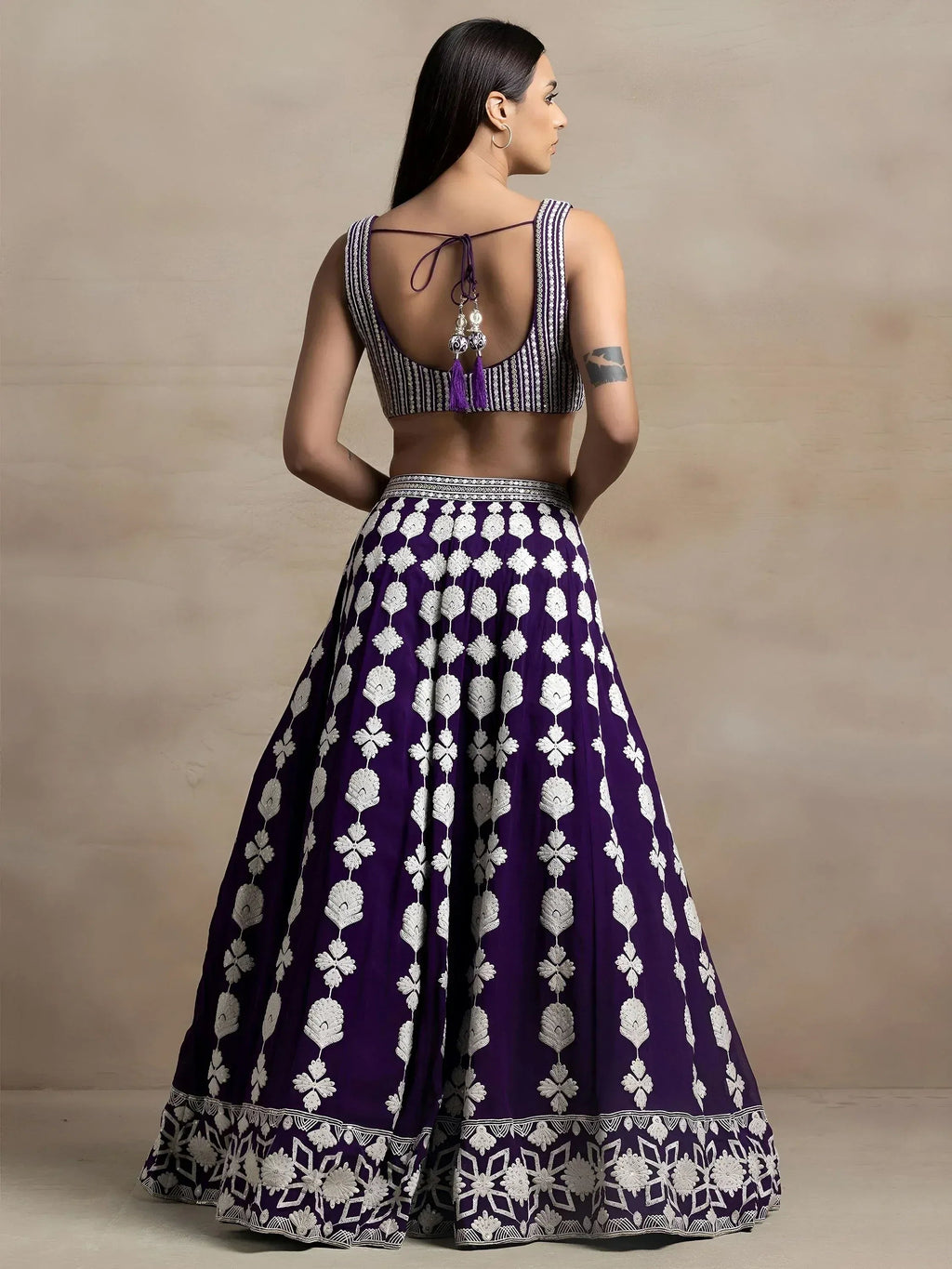 Tulsi Art Beautiful Purple Thread Work Georgette Wedding Wear Lehenga Choli | Grocsy