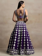 Tulsi Art Beautiful Purple Thread Work Georgette Wedding Wear Lehenga Choli | Grocsy