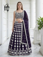 Tulsi Art Dazzling Purple Sequins Embroidered Georgette Party Wear Lehenga Choli | Grocsy
