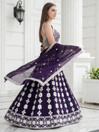Tulsi Art Dazzling Purple Sequins Embroidered Georgette Party Wear Lehenga Choli | Grocsy