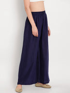 TAG 7 Women Navy Blue Solid Flared Palazzos | Grocsy