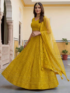 Tulsi Art Fantastic Yellow Embroidered Georgette Haldi Wear Lehenga Choli | Grocsy