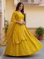 Tulsi Art Fantastic Yellow Embroidered Georgette Haldi Wear Lehenga Choli | Grocsy