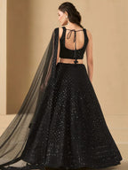 Tulsi Art Captivating Black Thread Work Georgette Party Wear Lehenga Choli | Grocsy
