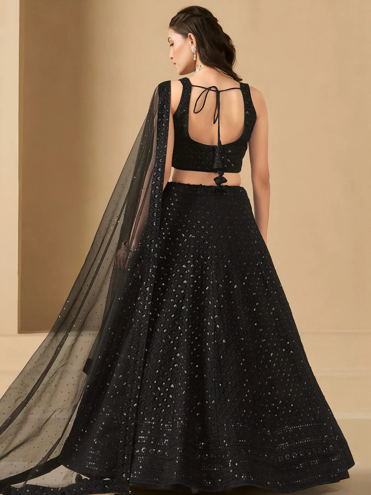 Tulsi Art Captivating Black Thread Work Georgette Party Wear Lehenga Choli | Grocsy