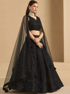 Tulsi Art Captivating Black Thread Work Georgette Party Wear Lehenga Choli | Grocsy