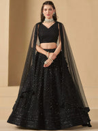 Tulsi Art Captivating Black Thread Work Georgette Party Wear Lehenga Choli | Grocsy