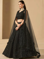 Tulsi Art Captivating Black Thread Work Georgette Party Wear Lehenga Choli | Grocsy