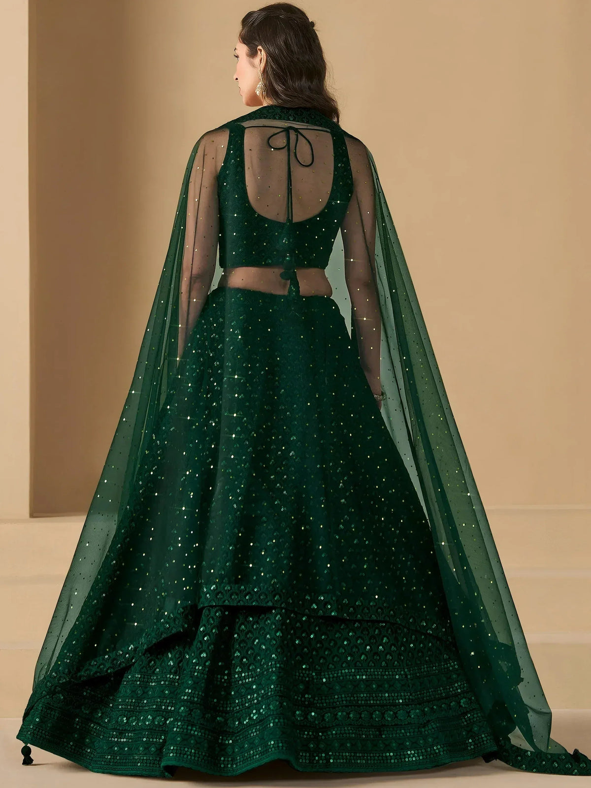 Tulsi Art Amazing Bottle Green Sequins Work Georgette Mehendi Wear Lehenga Choli | Grocsy