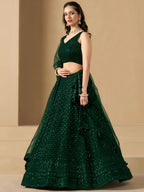 Tulsi Art Amazing Bottle Green Sequins Work Georgette Mehendi Wear Lehenga Choli | Grocsy