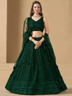 Tulsi Art Amazing Bottle Green Sequins Work Georgette Mehendi Wear Lehenga Choli | Grocsy