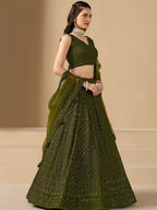 Tulsi Art Stunning Mehendi Green Sequins Georgette Monochrome Lehenga Choli | Grocsy