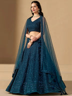 Tulsi Art Precious Teal Blue Thread Work Georgette Engagement Wear Lehenga Choli | Grocsy