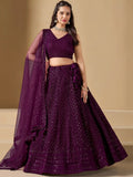 Tulsi Art Lovable Wine Thread Embroidery Georgette Reception Wear Lehenga Choli | Grocsy