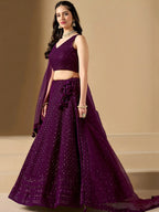 Tulsi Art Lovable Wine Thread Embroidery Georgette Reception Wear Lehenga Choli | Grocsy