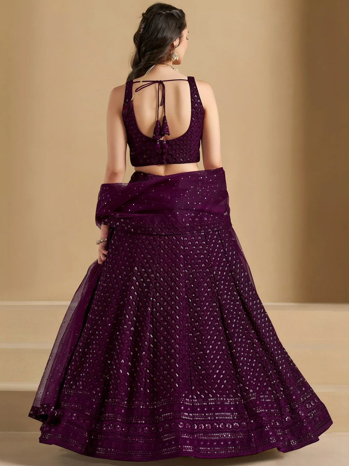 Tulsi Art Lovable Wine Thread Embroidery Georgette Reception Wear Lehenga Choli | Grocsy