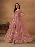 Monjolika Fashion Net Embroidered Pant Style Suit In Pink | Grocsy