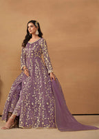 Monjolika Fashion Net Embroidered Pant Style Suit In Purple | Grocsy