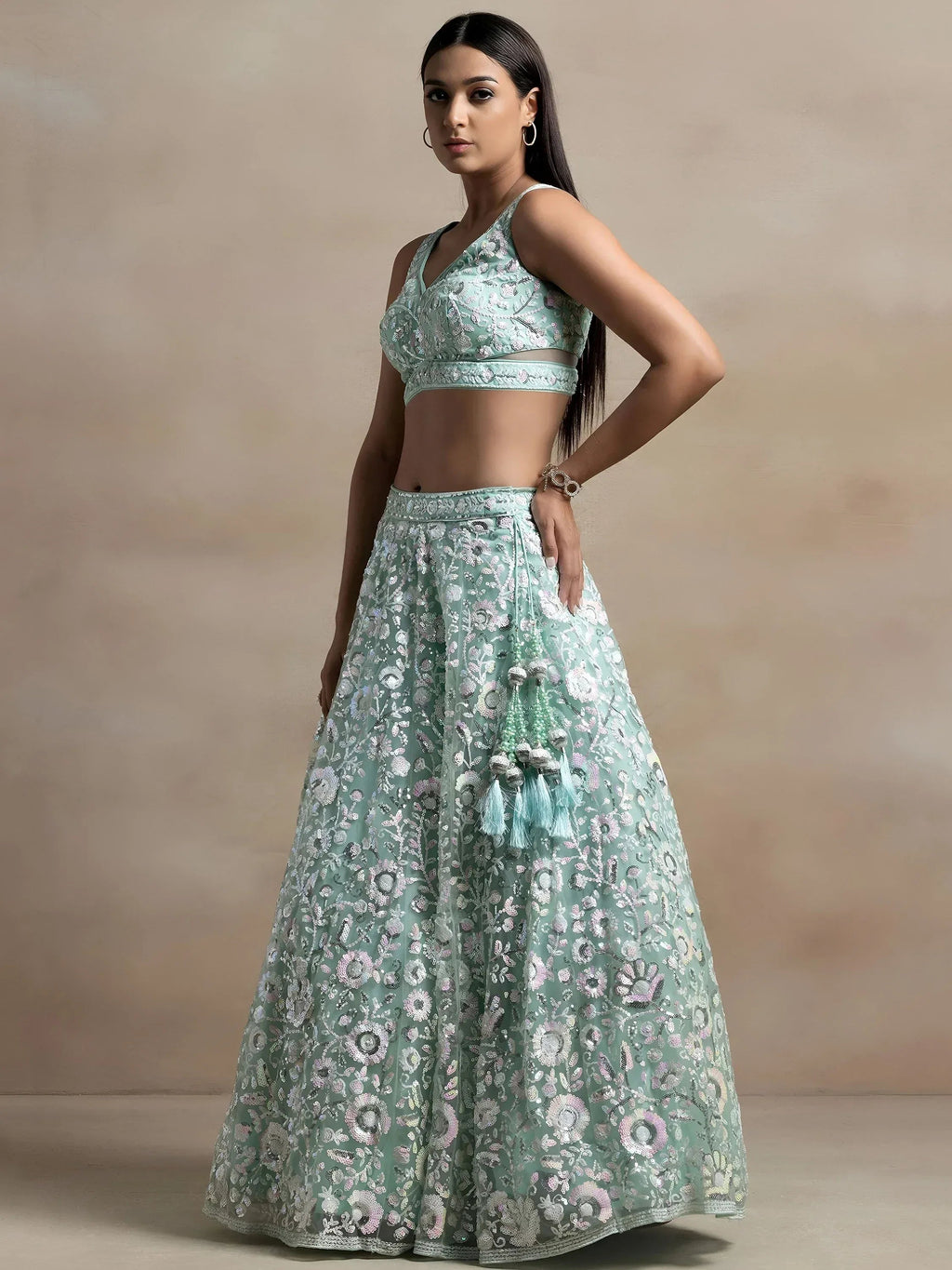 Tulsi Art Attractive Blue Sequins Net Designer Lehenga Choli With Dupatta | Grocsy