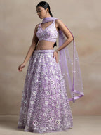 Tulsi Art Adorable Lavender Sequins Net Bridesmaid Lehenga Choli With Dupatta | Grocsy