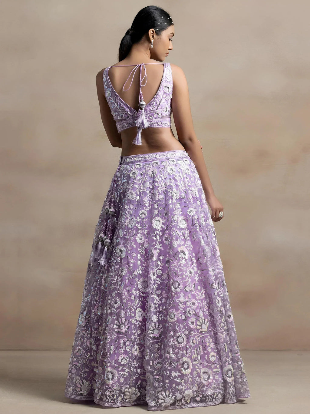 Tulsi Art Adorable Lavender Sequins Net Bridesmaid Lehenga Choli With Dupatta | Grocsy