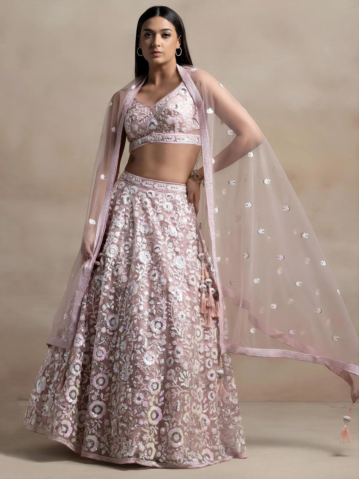 Tulsi Art Precious Pink Sequins Net Engagement Wear Lehenga Choli With Dupatta | Grocsy