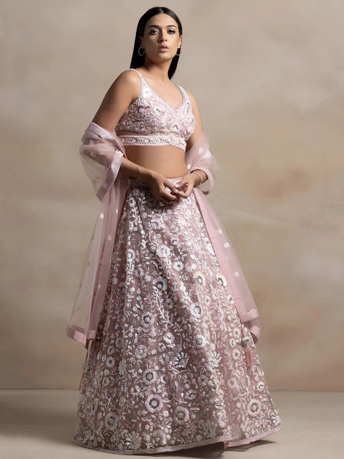 Tulsi Art Precious Pink Sequins Net Engagement Wear Lehenga Choli With Dupatta | Grocsy