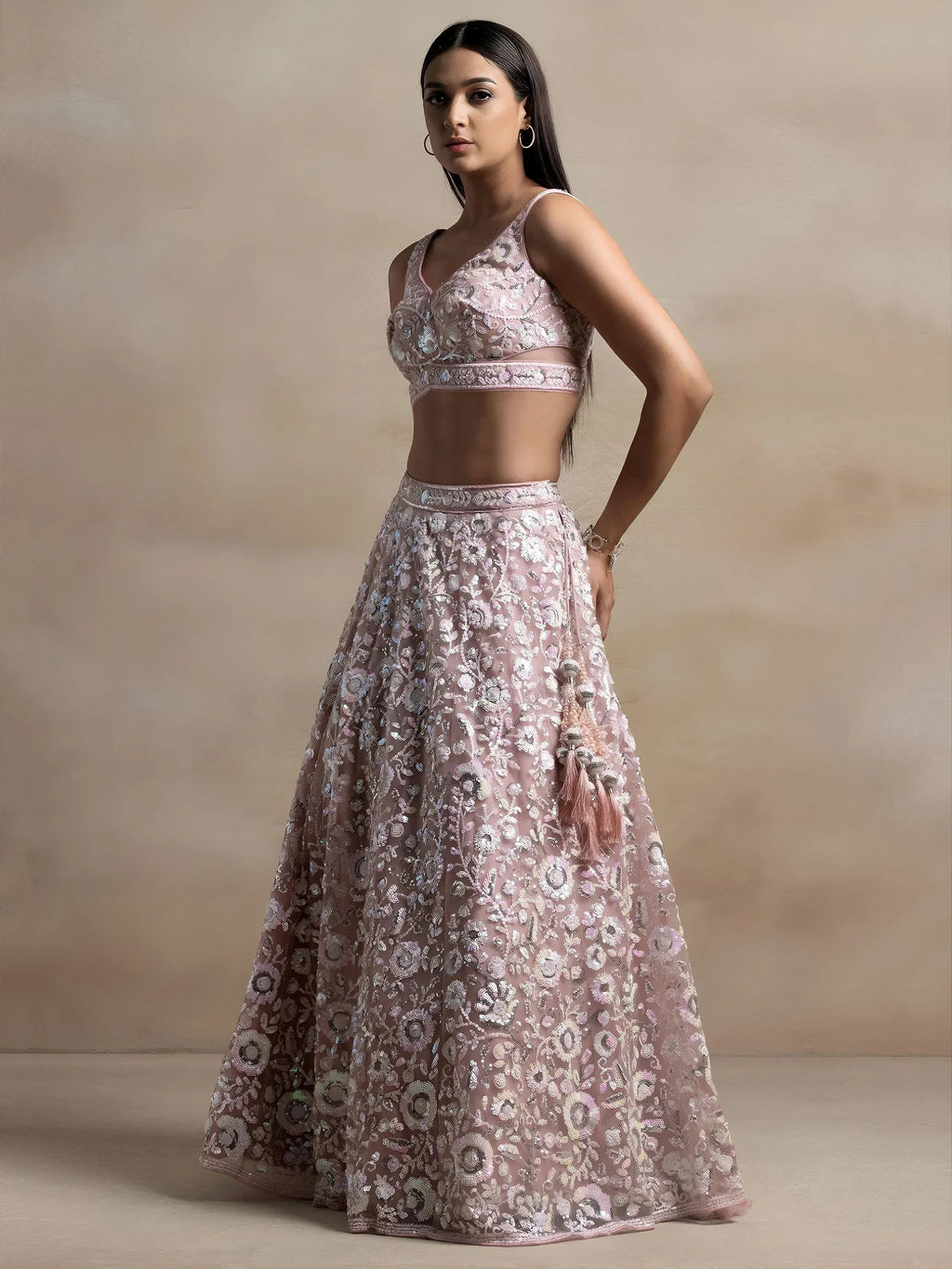 Tulsi Art Precious Pink Sequins Net Engagement Wear Lehenga Choli With Dupatta | Grocsy