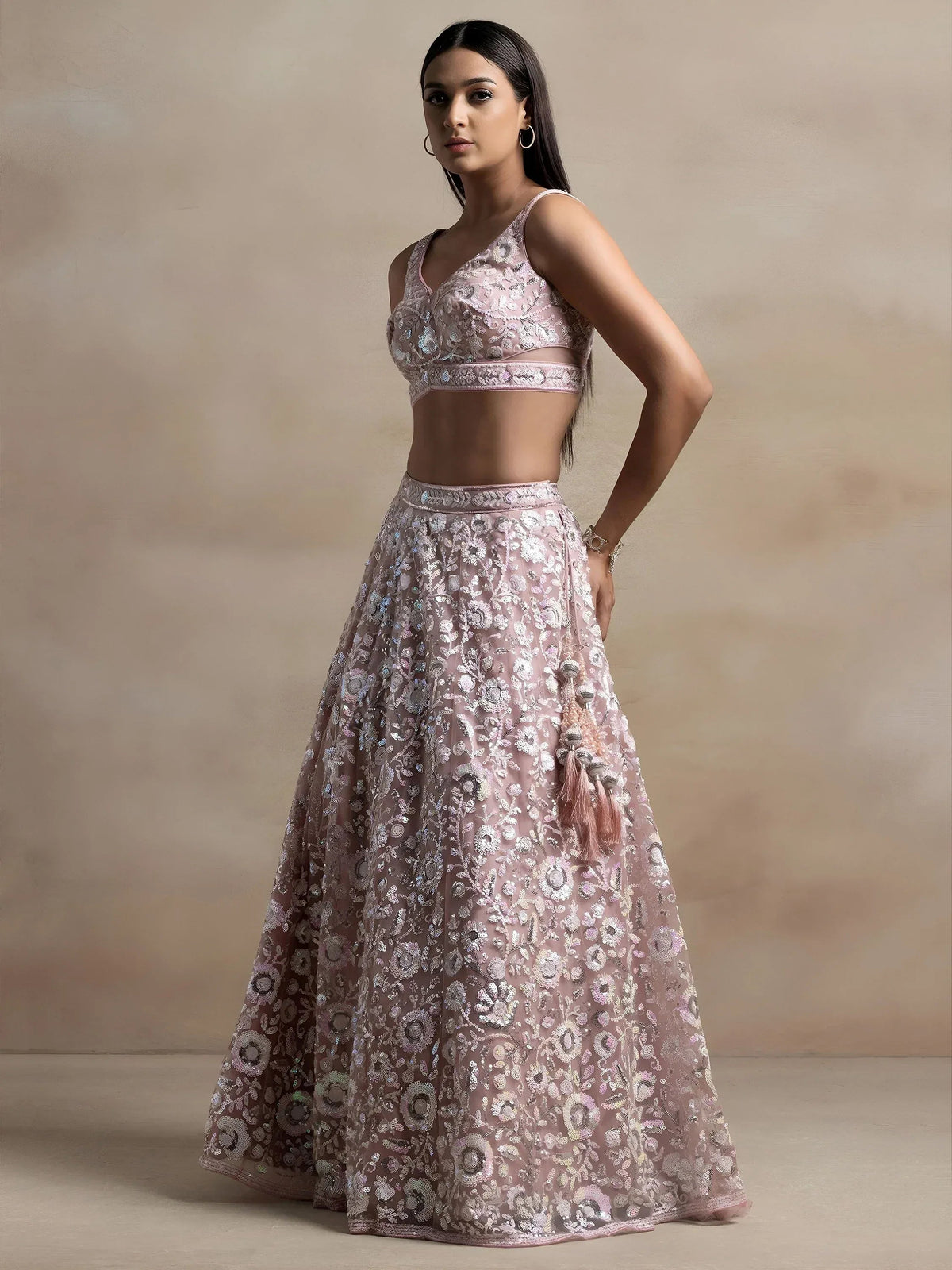 Tulsi Art Precious Pink Sequins Net Engagement Wear Lehenga Choli With Dupatta | Grocsy