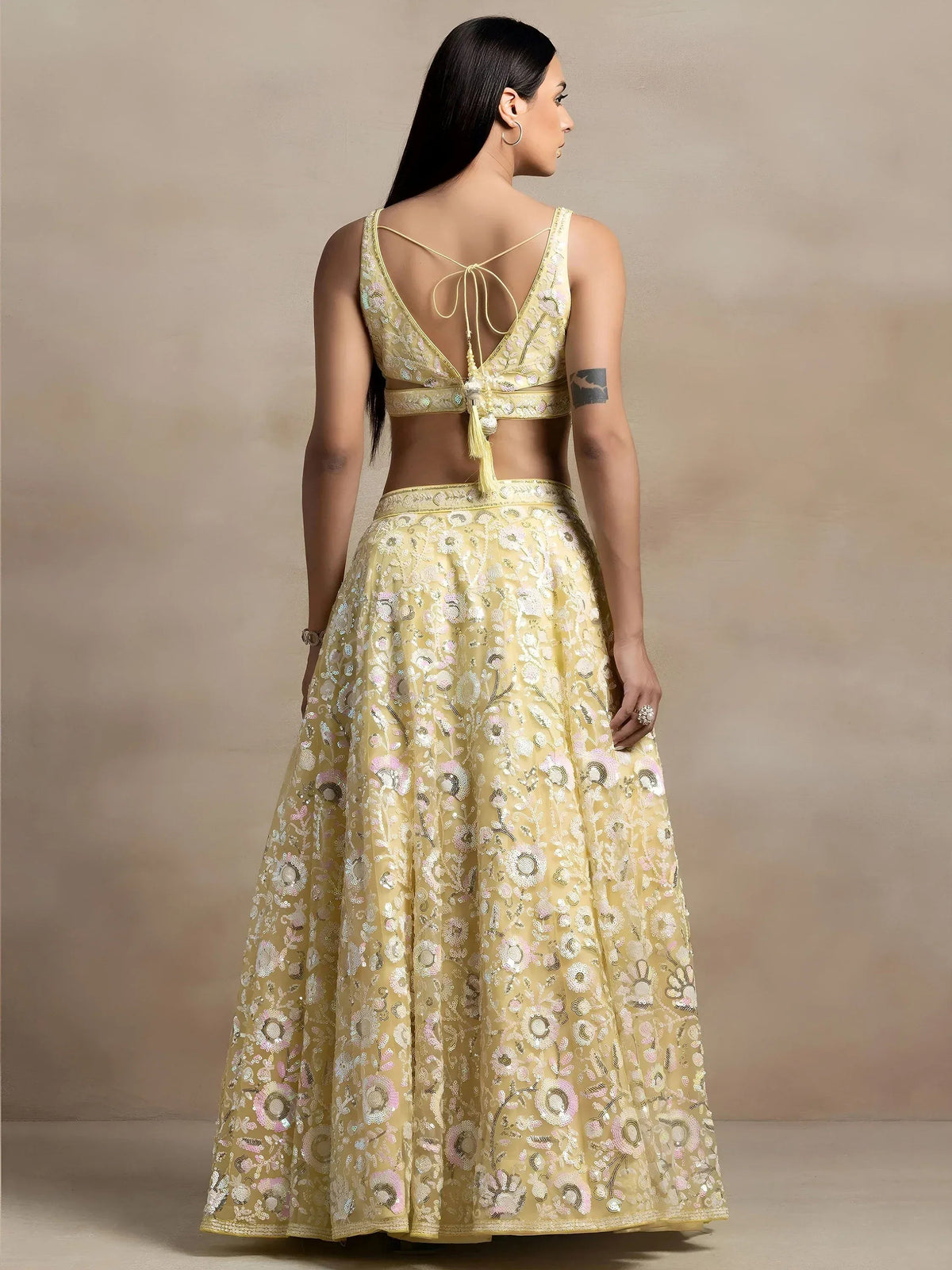 Tulsi Art Beautiful Yellow Sequins Net Party Wear Lehenga Choli With Dupatta | Grocsy