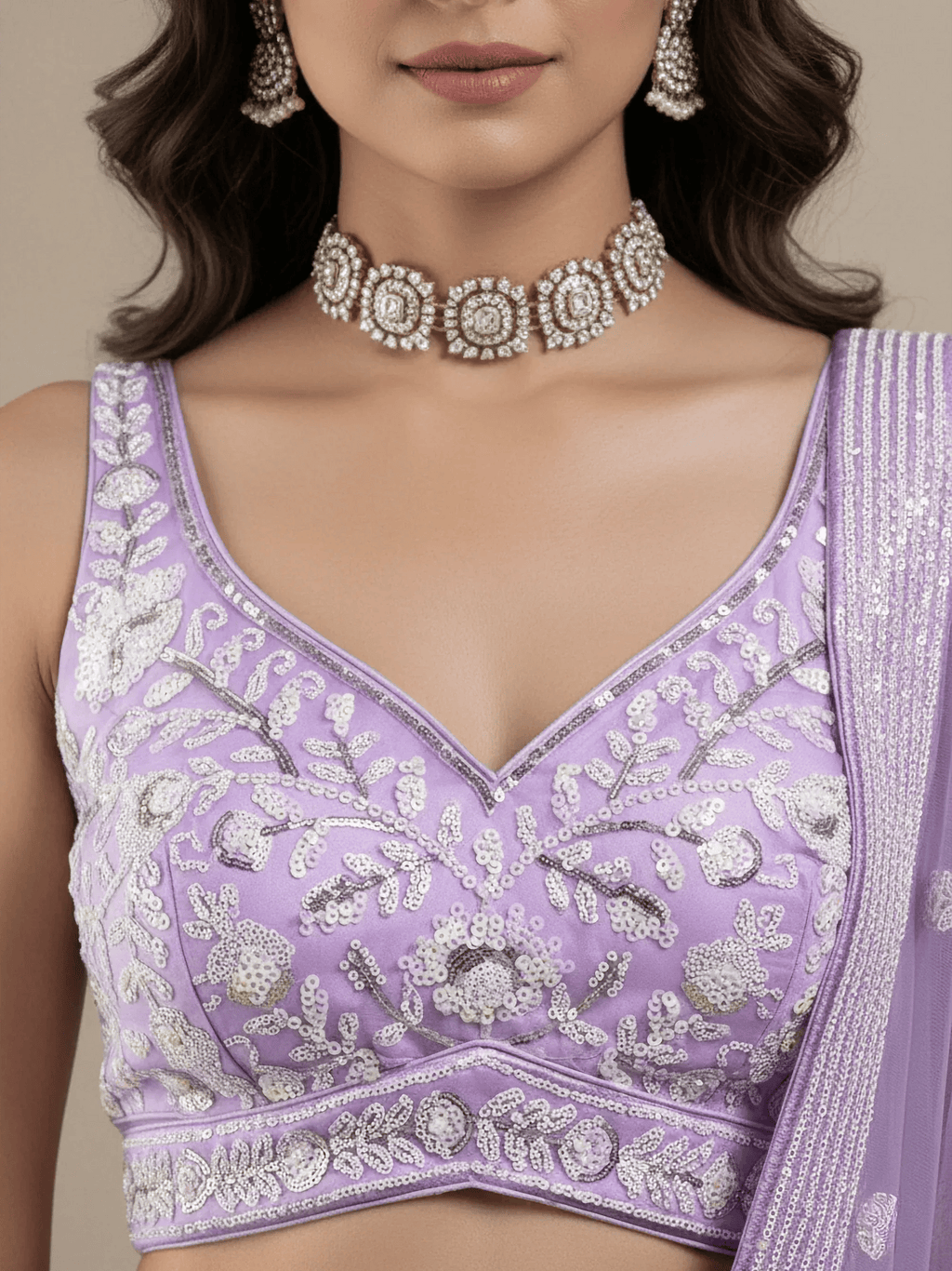 Tulsi Art Glowing Lavender Sequins Embroidered Net Party Wear Lehenga Choli | Grocsy