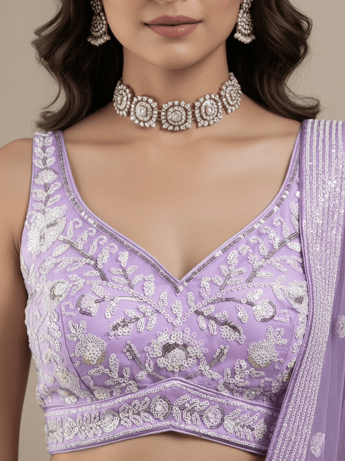 Tulsi Art Glowing Lavender Sequins Embroidered Net Party Wear Lehenga Choli | Grocsy