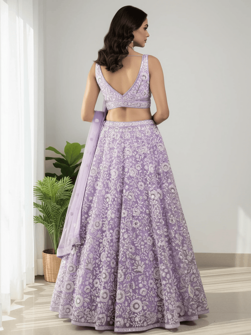 Tulsi Art Glowing Lavender Sequins Embroidered Net Party Wear Lehenga Choli | Grocsy