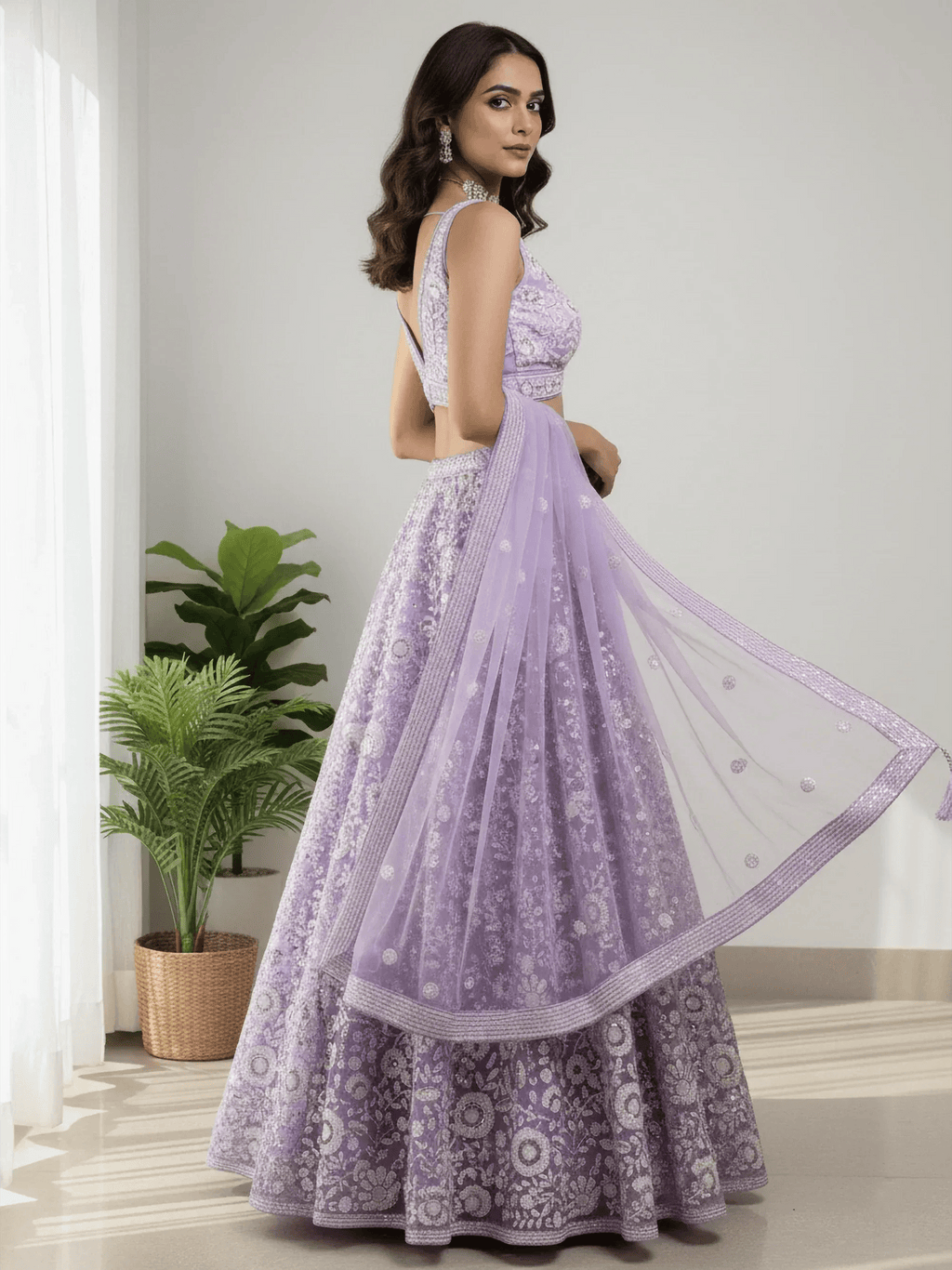 Tulsi Art Glowing Lavender Sequins Embroidered Net Party Wear Lehenga Choli | Grocsy