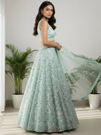 Tulsi Art Sparkling Green Sequins Embroidered Net Reception Wear Lehenga Choli | Grocsy