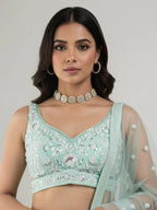 Tulsi Art Sparkling Green Sequins Embroidered Net Reception Wear Lehenga Choli | Grocsy