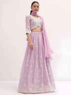 Tulsi Art Attractive Pink Thread Embroidered Georgette Event Wear Lehenga Choli | Grocsy