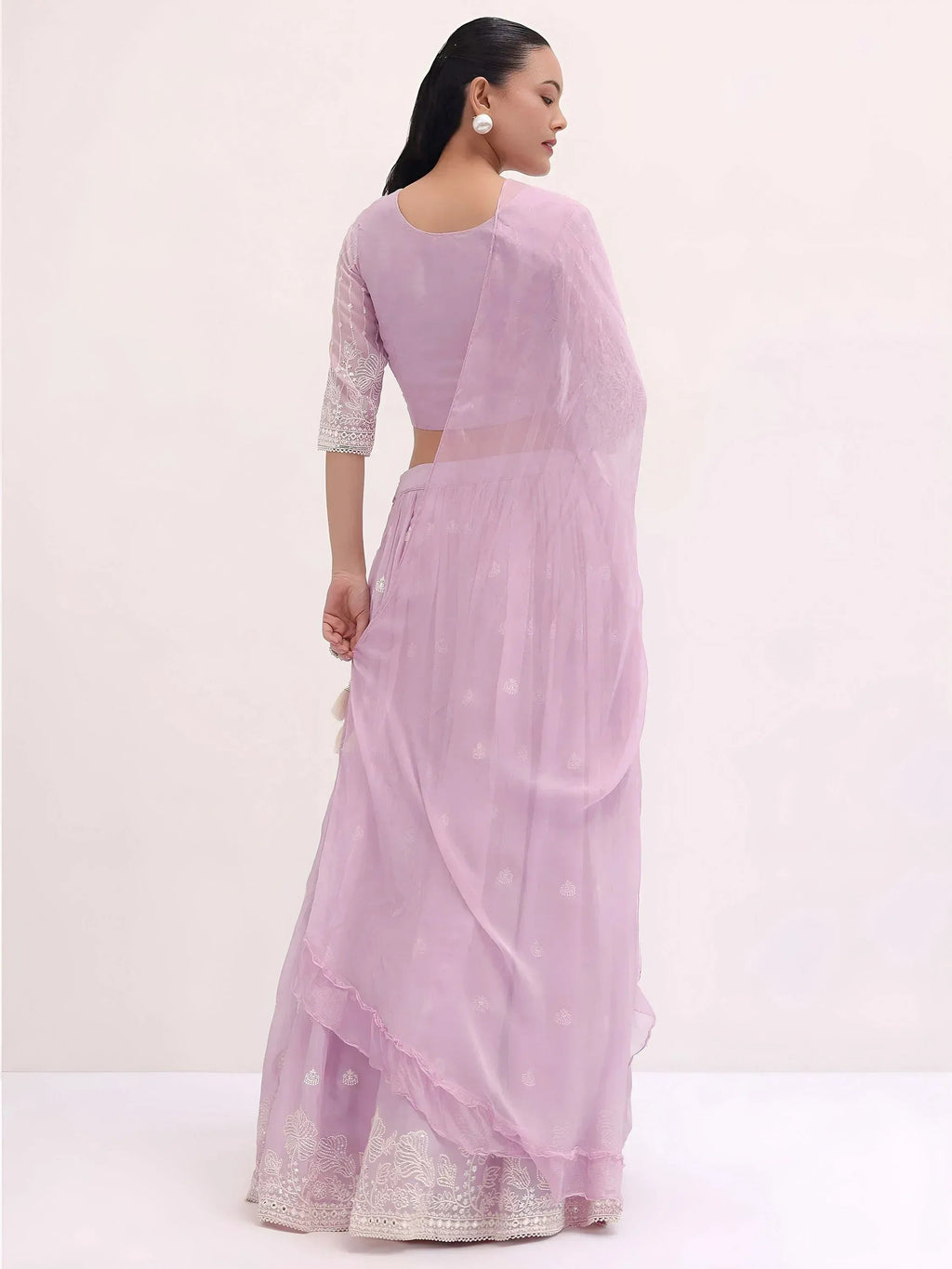Tulsi Art Attractive Pink Thread Embroidered Georgette Event Wear Lehenga Choli | Grocsy