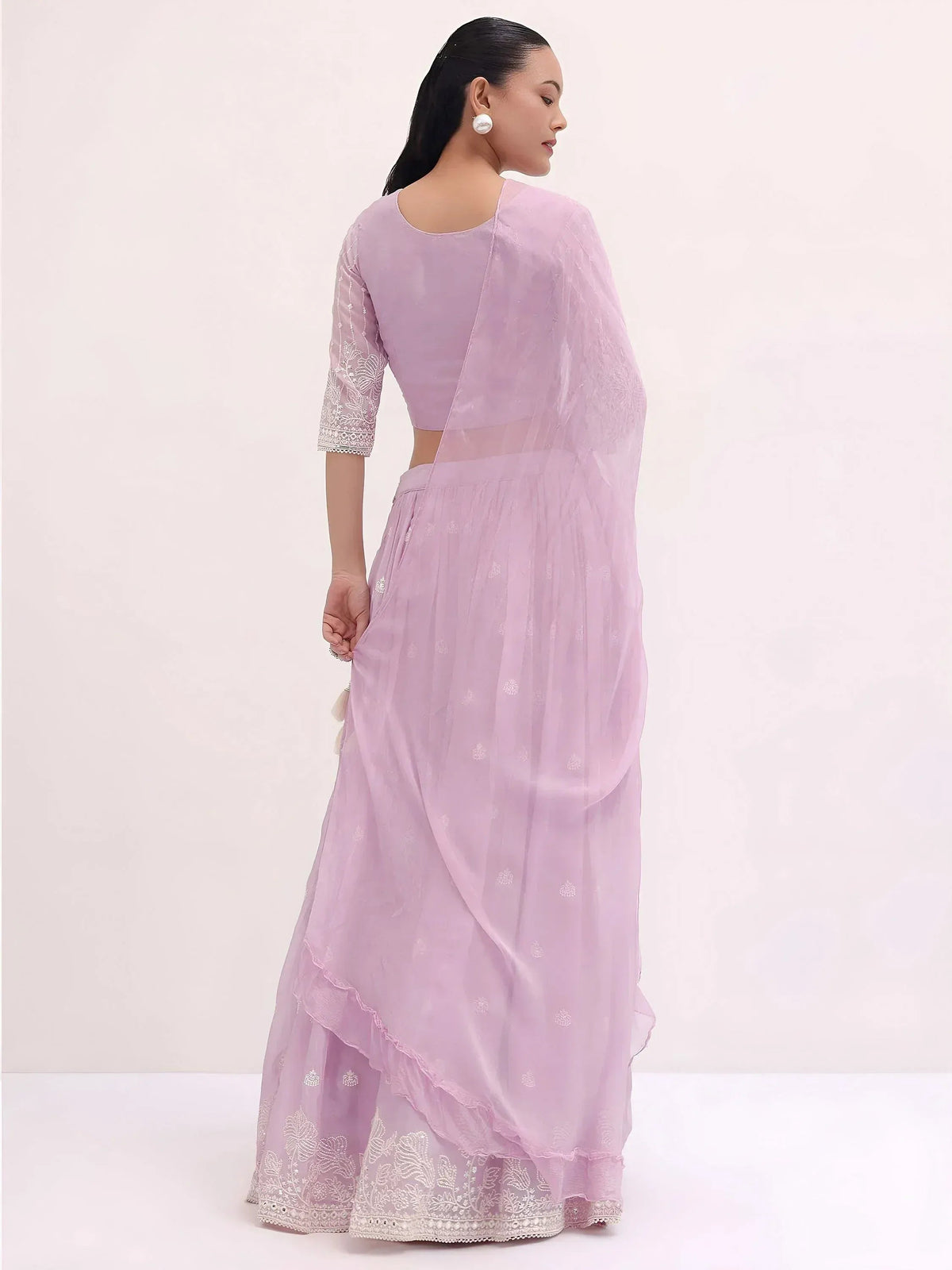 Tulsi Art Attractive Pink Thread Embroidered Georgette Event Wear Lehenga Choli | Grocsy